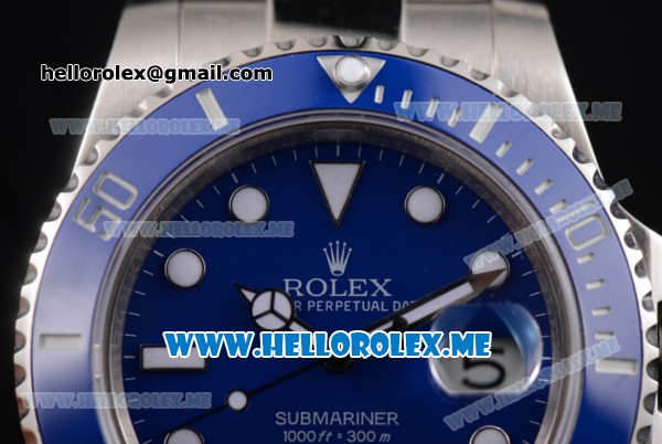 Rolex Submariner Clone Rolex 3135 Automatic Stainless Steel Case/Bracelet with Blue Dial and Dot Markers - 1:1 Original - Click Image to Close
